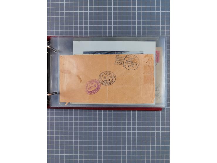 1914/37, Sammlung Flaggenstempel “DASP HAMBURG-NEW YORK” mit 50 Briefen, Karten und GSK, dabei drei R-Briefe und frühe Flagge