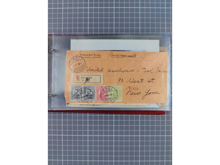 1914/37, Sammlung Flaggenstempel “DASP HAMBURG-NEW YORK” mit 50 Briefen, Karten und GSK, dabei drei R-Briefe und frühe Flagge