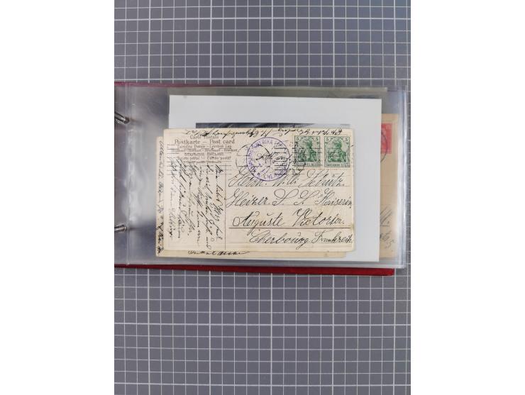 1914/37, Sammlung Flaggenstempel “DASP HAMBURG-NEW YORK” mit 50 Briefen, Karten und GSK, dabei drei R-Briefe und frühe Flagge