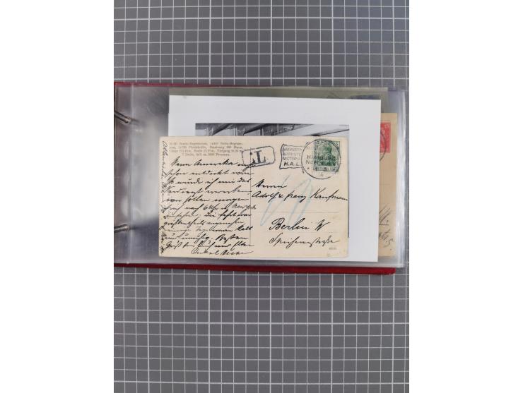 1914/37, Sammlung Flaggenstempel “DASP HAMBURG-NEW YORK” mit 50 Briefen, Karten und GSK, dabei drei R-Briefe und frühe Flagge