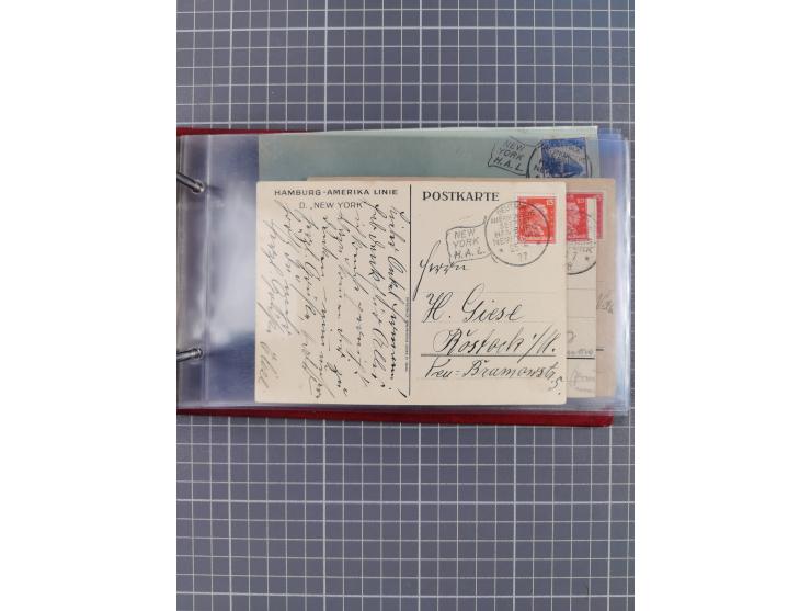 1914/37, Sammlung Flaggenstempel “DASP HAMBURG-NEW YORK” mit 50 Briefen, Karten und GSK, dabei drei R-Briefe und frühe Flagge