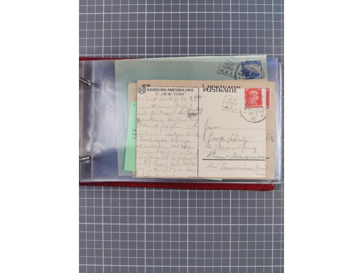 1914/37, Sammlung Flaggenstempel “DASP HAMBURG-NEW YORK” mit 50 Briefen, Karten und GSK, dabei drei R-Briefe und frühe Flagge
