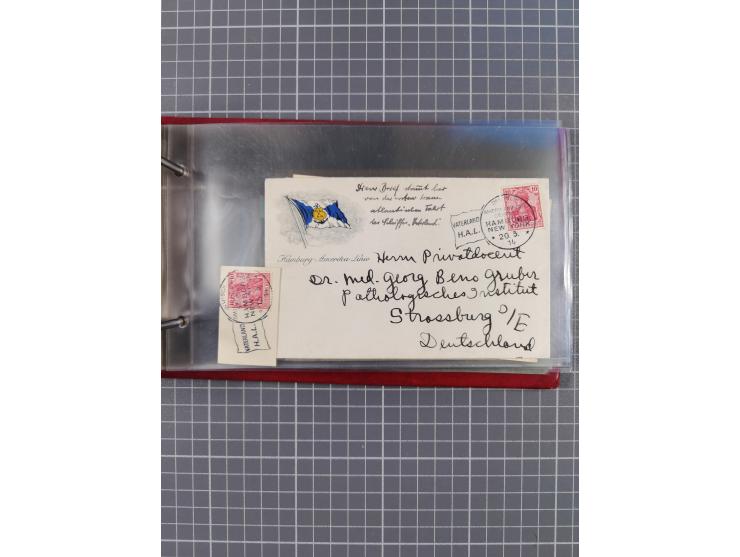 1914/37, Sammlung Flaggenstempel “DASP HAMBURG-NEW YORK” mit 50 Briefen, Karten und GSK, dabei drei R-Briefe und frühe Flagge