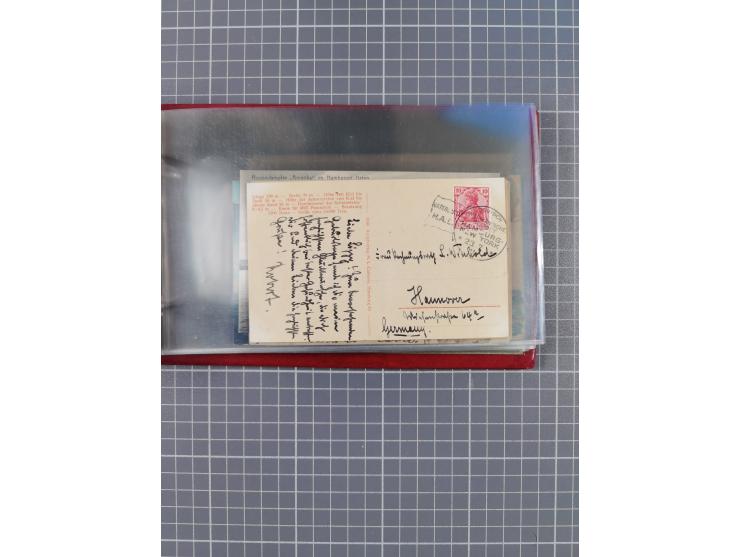 1914/37, Sammlung Flaggenstempel “DASP HAMBURG-NEW YORK” mit 50 Briefen, Karten und GSK, dabei drei R-Briefe und frühe Flagge