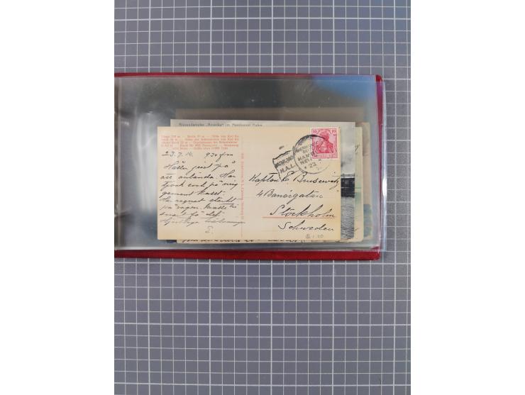 1914/37, Sammlung Flaggenstempel “DASP HAMBURG-NEW YORK” mit 50 Briefen, Karten und GSK, dabei drei R-Briefe und frühe Flagge