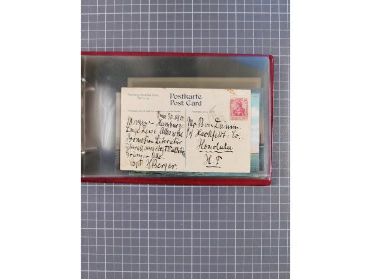 1914/37, Sammlung Flaggenstempel “DASP HAMBURG-NEW YORK” mit 50 Briefen, Karten und GSK, dabei drei R-Briefe und frühe Flagge