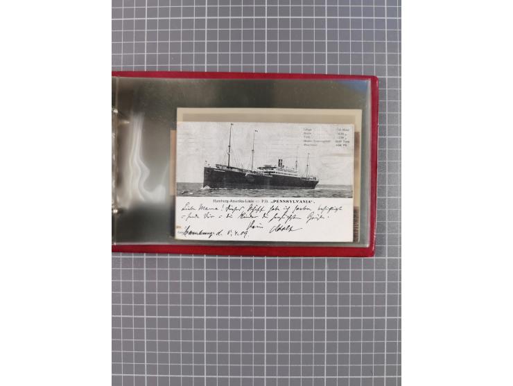 1914/37, Sammlung Flaggenstempel “DASP HAMBURG-NEW YORK” mit 50 Briefen, Karten und GSK, dabei drei R-Briefe und frühe Flagge