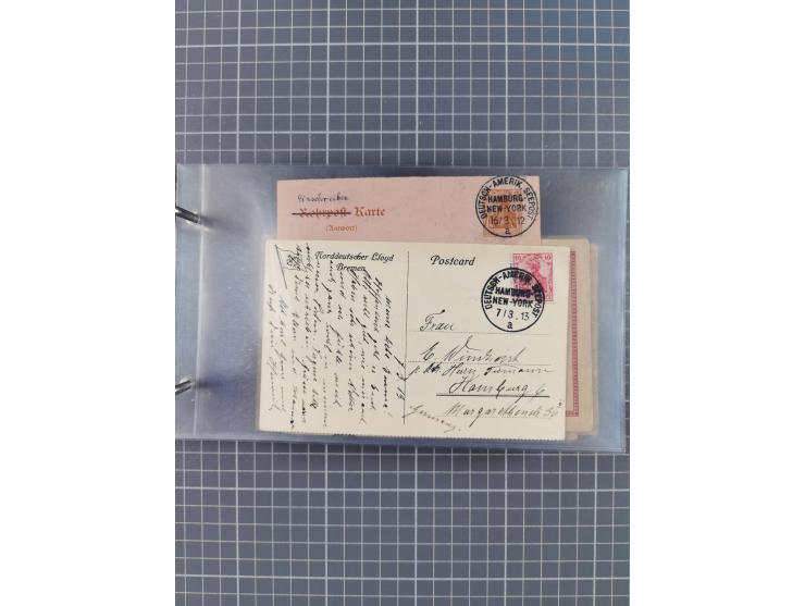 1892/1913, Sammlung “DASP HAMBURG-NEW YORK a-e” mit ca. 60 Briefen, Karten und GSK, dabei u.a. R-GSK an Dahlmann und einige B