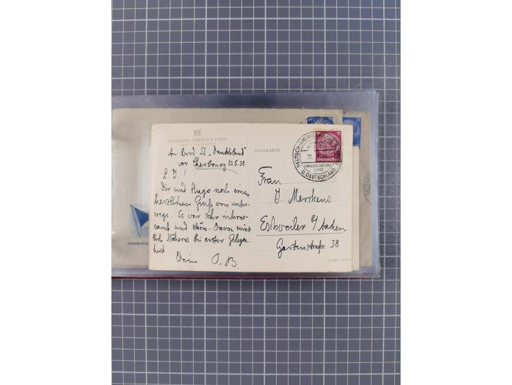 1924/39, Sammlung “DASP LINIE HAMBURG-NEW YORK A-E” und Stempel “D. DEUTSCHLAND bis D.NEW YORK” mit ca. 55 Briefen, Karten un