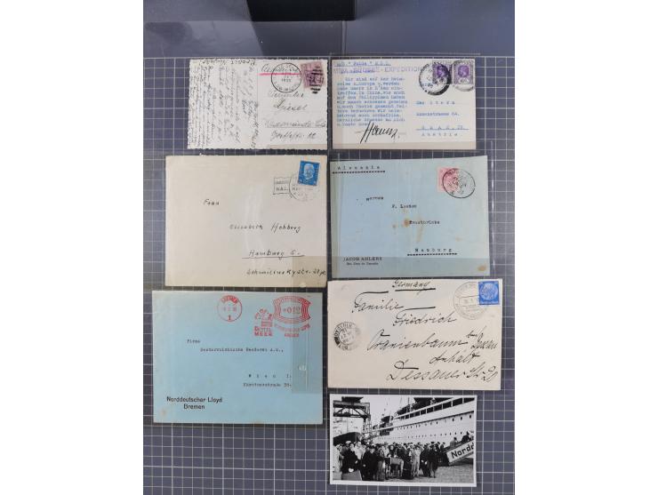 1868/1960 (ca.), ca. 170 Briefe, Karten Ansichtskarten und GSK zum Thema Schiffspost inkl. etwas Ausland, dabei Anlandestempe