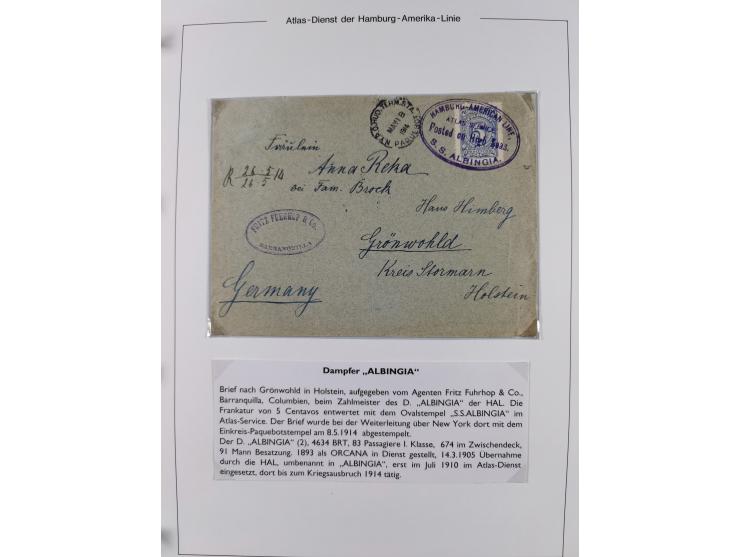 1899/1914, interessante Sammlung “ATLAS-Dienst der Hamburg-Amerika-Linie” mit fast 100 Briefen, Karten und Ganzsachen inkl. e