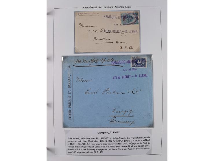 1899/1914, interessante Sammlung “ATLAS-Dienst der Hamburg-Amerika-Linie” mit fast 100 Briefen, Karten und Ganzsachen inkl. e