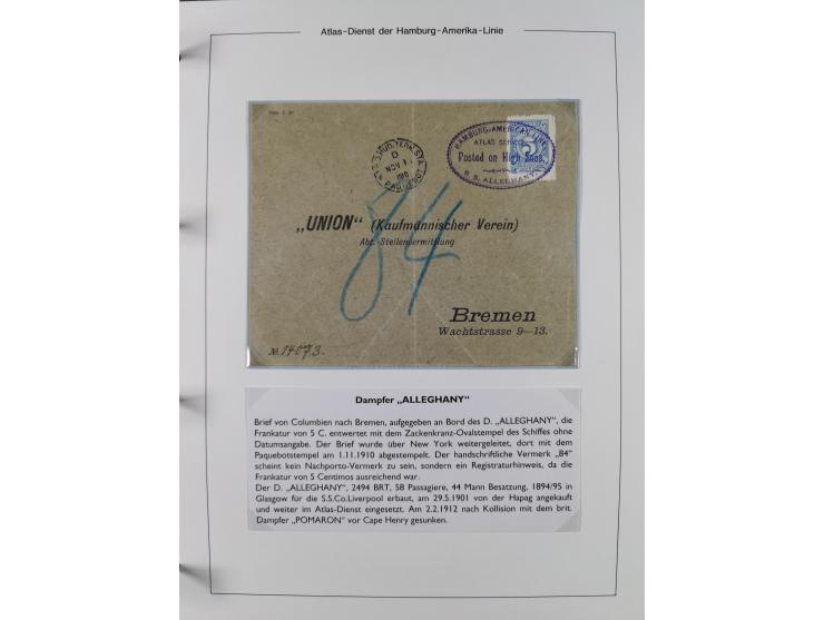 1899/1914, interessante Sammlung “ATLAS-Dienst der Hamburg-Amerika-Linie” mit fast 100 Briefen, Karten und Ganzsachen inkl. e