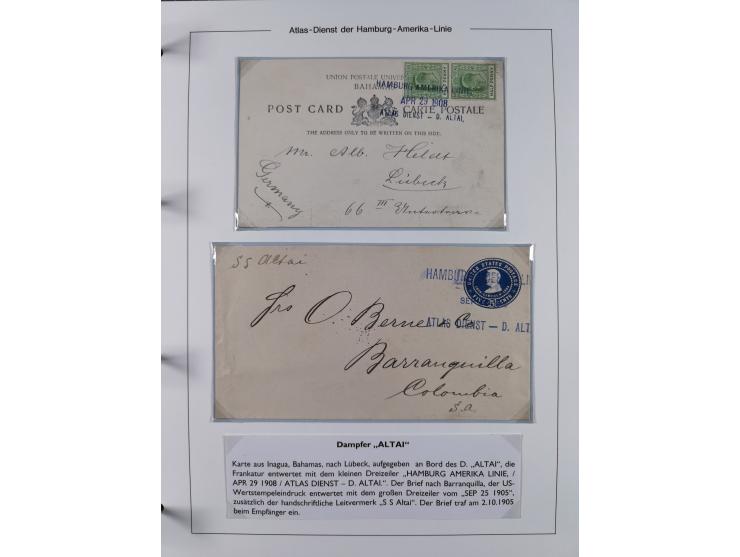 1899/1914, interessante Sammlung “ATLAS-Dienst der Hamburg-Amerika-Linie” mit fast 100 Briefen, Karten und Ganzsachen inkl. e