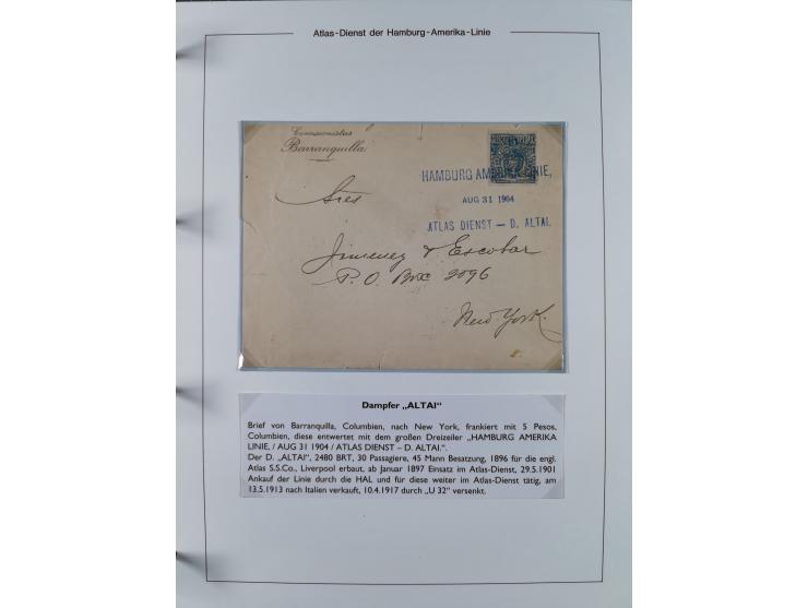 1899/1914, interessante Sammlung “ATLAS-Dienst der Hamburg-Amerika-Linie” mit fast 100 Briefen, Karten und Ganzsachen inkl. e