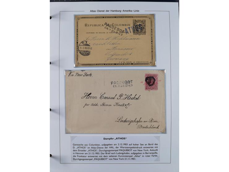 1899/1914, interessante Sammlung “ATLAS-Dienst der Hamburg-Amerika-Linie” mit fast 100 Briefen, Karten und Ganzsachen inkl. e