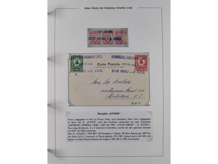 1899/1914, interessante Sammlung “ATLAS-Dienst der Hamburg-Amerika-Linie” mit fast 100 Briefen, Karten und Ganzsachen inkl. e