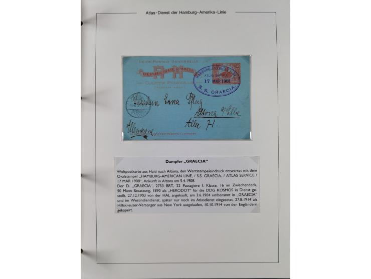 1899/1914, interessante Sammlung “ATLAS-Dienst der Hamburg-Amerika-Linie” mit fast 100 Briefen, Karten und Ganzsachen inkl. e