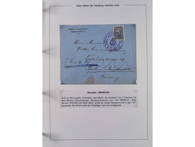 1899/1914, interessante Sammlung “ATLAS-Dienst der Hamburg-Amerika-Linie” mit fast 100 Briefen, Karten und Ganzsachen inkl. e