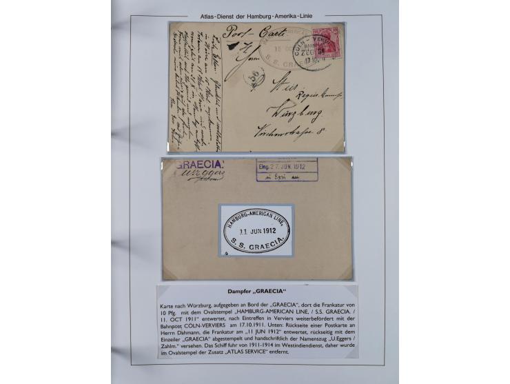 1899/1914, interessante Sammlung “ATLAS-Dienst der Hamburg-Amerika-Linie” mit fast 100 Briefen, Karten und Ganzsachen inkl. e