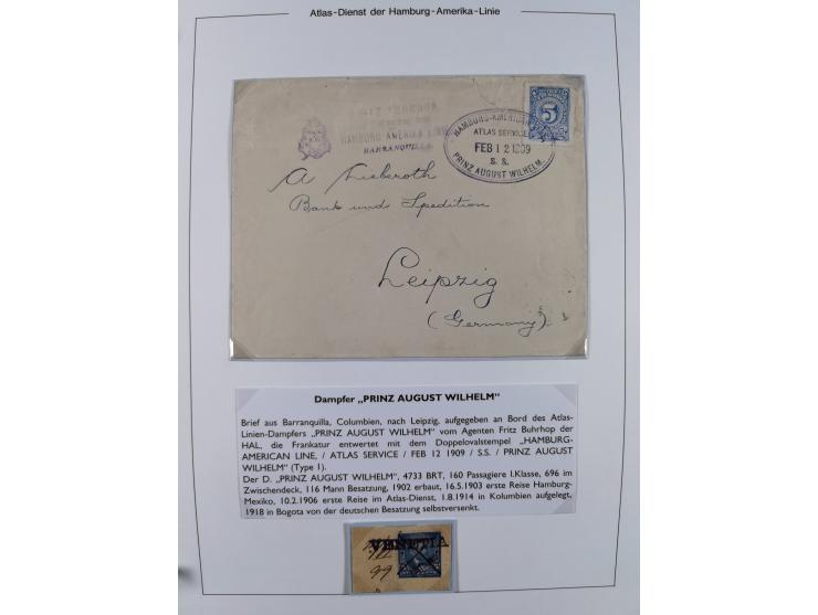 1899/1914, interessante Sammlung “ATLAS-Dienst der Hamburg-Amerika-Linie” mit fast 100 Briefen, Karten und Ganzsachen inkl. e