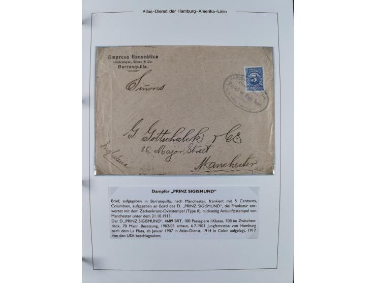 1899/1914, interessante Sammlung “ATLAS-Dienst der Hamburg-Amerika-Linie” mit fast 100 Briefen, Karten und Ganzsachen inkl. e