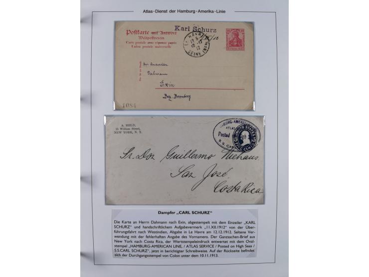 1899/1914, interessante Sammlung “ATLAS-Dienst der Hamburg-Amerika-Linie” mit fast 100 Briefen, Karten und Ganzsachen inkl. e