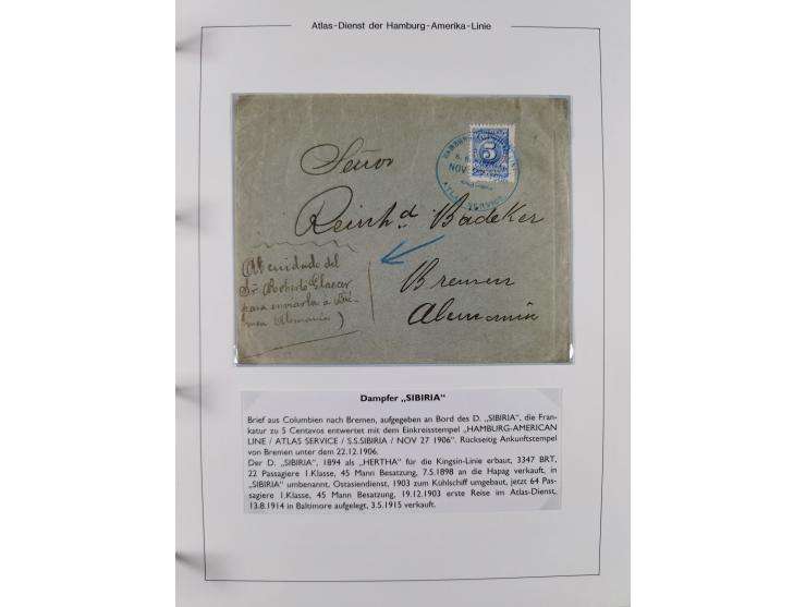1899/1914, interessante Sammlung “ATLAS-Dienst der Hamburg-Amerika-Linie” mit fast 100 Briefen, Karten und Ganzsachen inkl. e