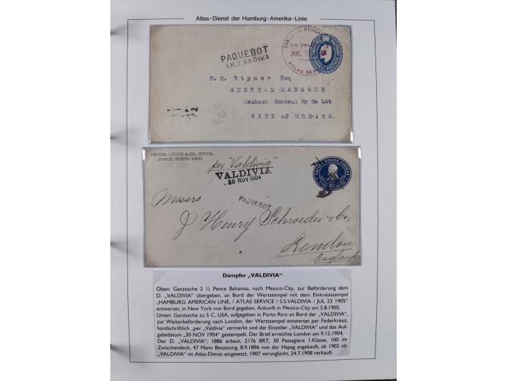 1899/1914, interessante Sammlung “ATLAS-Dienst der Hamburg-Amerika-Linie” mit fast 100 Briefen, Karten und Ganzsachen inkl. e