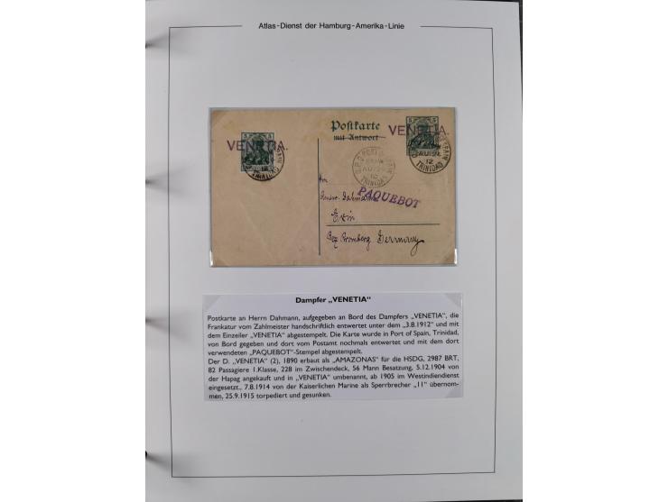 1899/1914, interessante Sammlung “ATLAS-Dienst der Hamburg-Amerika-Linie” mit fast 100 Briefen, Karten und Ganzsachen inkl. e