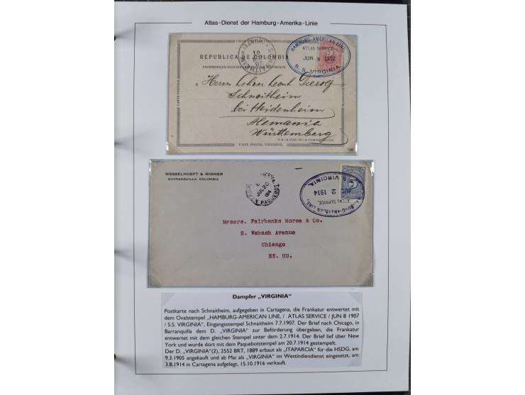 1899/1914, interessante Sammlung “ATLAS-Dienst der Hamburg-Amerika-Linie” mit fast 100 Briefen, Karten und Ganzsachen inkl. e