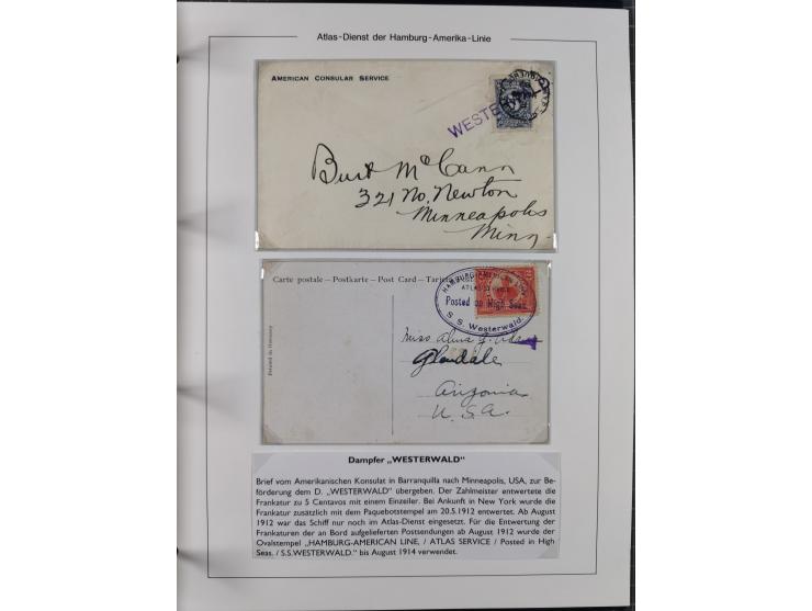 1899/1914, interessante Sammlung “ATLAS-Dienst der Hamburg-Amerika-Linie” mit fast 100 Briefen, Karten und Ganzsachen inkl. e