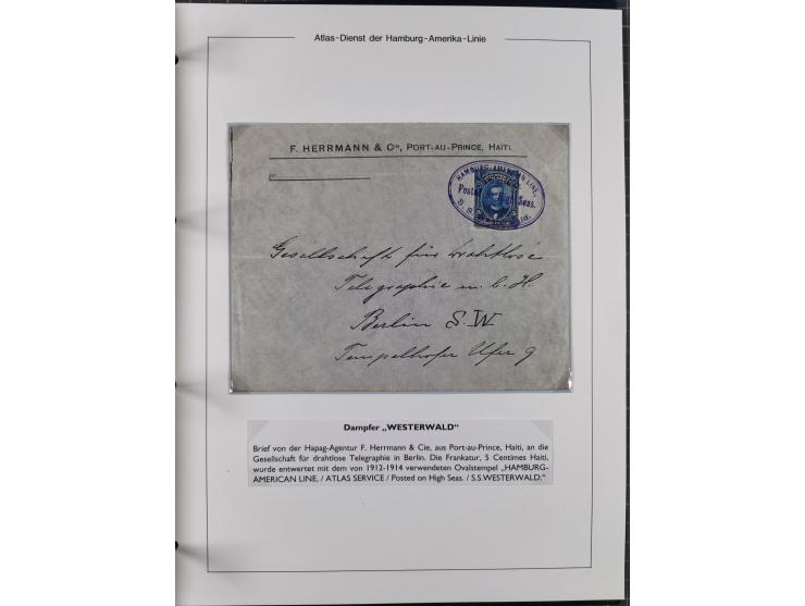 1899/1914, interessante Sammlung “ATLAS-Dienst der Hamburg-Amerika-Linie” mit fast 100 Briefen, Karten und Ganzsachen inkl. e