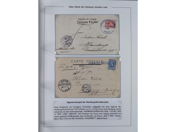 1899/1914, interessante Sammlung “ATLAS-Dienst der Hamburg-Amerika-Linie” mit fast 100 Briefen, Karten und Ganzsachen inkl. e