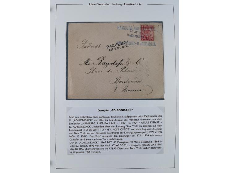 1899/1914, interessante Sammlung “ATLAS-Dienst der Hamburg-Amerika-Linie” mit fast 100 Briefen, Karten und Ganzsachen inkl. e