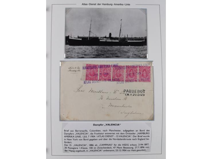 1899/1914, interessante Sammlung “ATLAS-Dienst der Hamburg-Amerika-Linie” mit fast 100 Briefen, Karten und Ganzsachen inkl. e