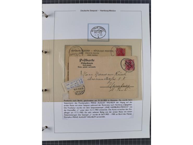 1903/39, Sammlung “DSP LINIE HAMBURG-MEXICO I-XIII” und den späteren Stempeln inkl. “HAMBURG-CUBA-MEXICO” mit über 50 Briefen