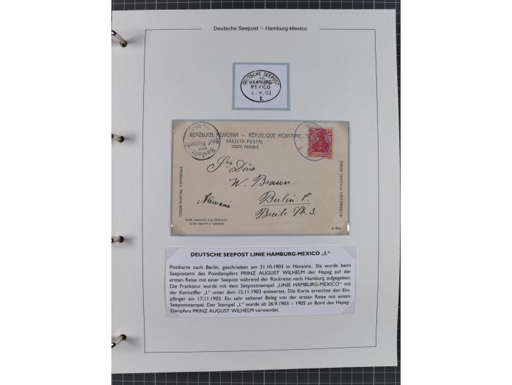 1903/39, Sammlung “DSP LINIE HAMBURG-MEXICO I-XIII” und den späteren Stempeln inkl. “HAMBURG-CUBA-MEXICO” mit über 50 Briefen