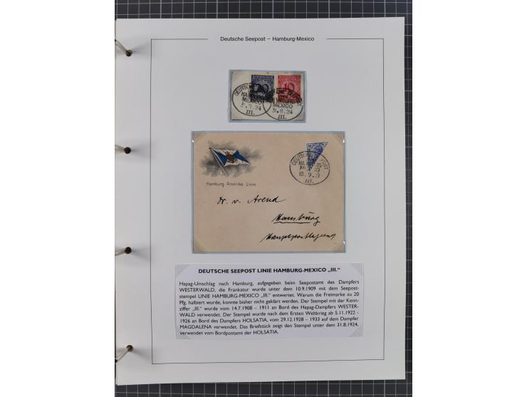 1903/39, Sammlung “DSP LINIE HAMBURG-MEXICO I-XIII” und den späteren Stempeln inkl. “HAMBURG-CUBA-MEXICO” mit über 50 Briefen