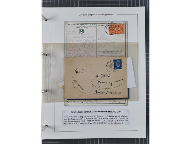 1903/39, Sammlung “DSP LINIE HAMBURG-MEXICO I-XIII” und den späteren Stempeln inkl. “HAMBURG-CUBA-MEXICO” mit über 50 Briefen