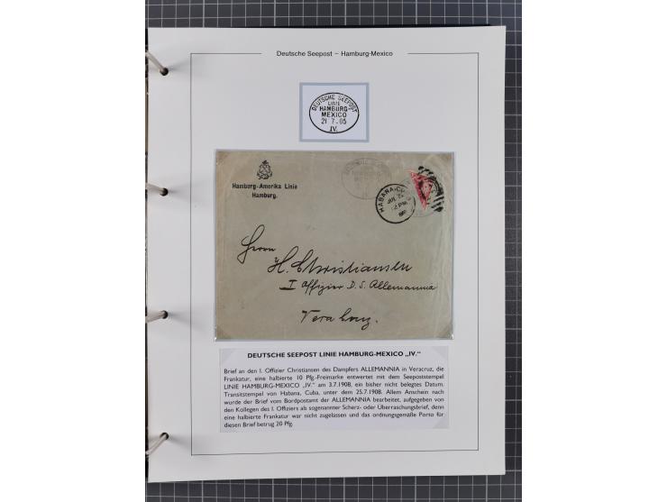1903/39, Sammlung “DSP LINIE HAMBURG-MEXICO I-XIII” und den späteren Stempeln inkl. “HAMBURG-CUBA-MEXICO” mit über 50 Briefen