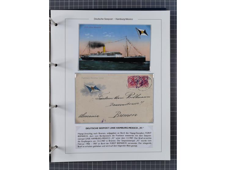 1903/39, Sammlung “DSP LINIE HAMBURG-MEXICO I-XIII” und den späteren Stempeln inkl. “HAMBURG-CUBA-MEXICO” mit über 50 Briefen
