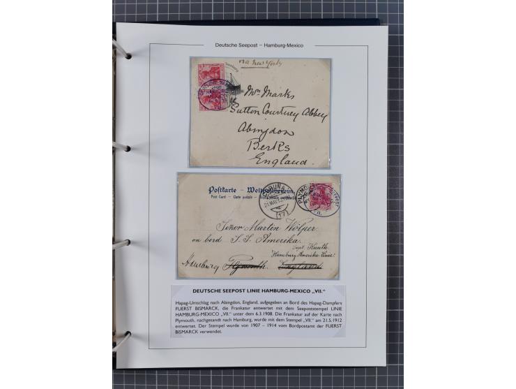 1903/39, Sammlung “DSP LINIE HAMBURG-MEXICO I-XIII” und den späteren Stempeln inkl. “HAMBURG-CUBA-MEXICO” mit über 50 Briefen