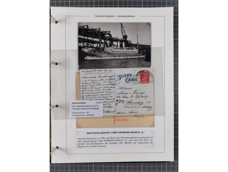 1903/39, Sammlung “DSP LINIE HAMBURG-MEXICO I-XIII” und den späteren Stempeln inkl. “HAMBURG-CUBA-MEXICO” mit über 50 Briefen