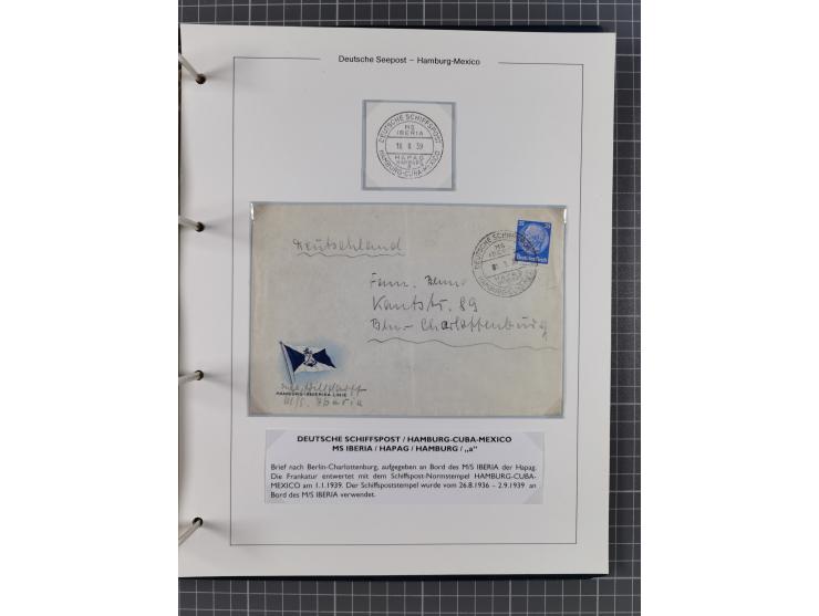 1903/39, Sammlung “DSP LINIE HAMBURG-MEXICO I-XIII” und den späteren Stempeln inkl. “HAMBURG-CUBA-MEXICO” mit über 50 Briefen