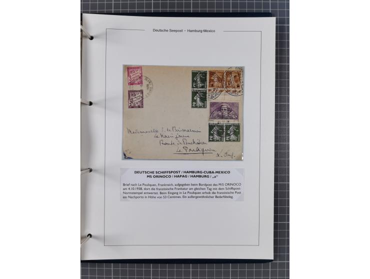 1903/39, Sammlung “DSP LINIE HAMBURG-MEXICO I-XIII” und den späteren Stempeln inkl. “HAMBURG-CUBA-MEXICO” mit über 50 Briefen