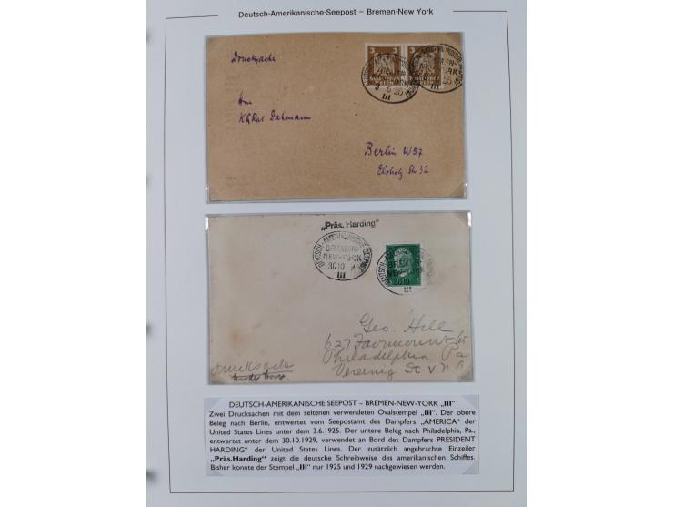 1893/1941, Sammlung “DASP BREMEN-NEW YORK I-X”, Flaggenstempel, &nbsp;“DSP LINIE BREMEN-NEW YORK a-g” und “DASP D. BREMEN” mi
