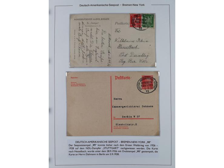 1893/1941, Sammlung “DASP BREMEN-NEW YORK I-X”, Flaggenstempel, &nbsp;“DSP LINIE BREMEN-NEW YORK a-g” und “DASP D. BREMEN” mi