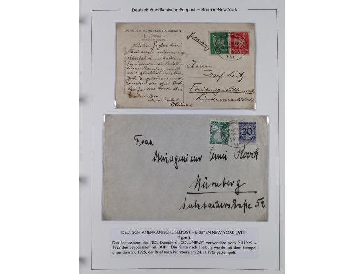 1893/1941, Sammlung “DASP BREMEN-NEW YORK I-X”, Flaggenstempel, &nbsp;“DSP LINIE BREMEN-NEW YORK a-g” und “DASP D. BREMEN” mi