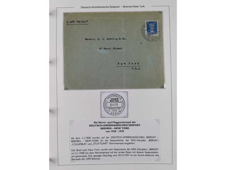 1893/1941, Sammlung “DASP BREMEN-NEW YORK I-X”, Flaggenstempel, &nbsp;“DSP LINIE BREMEN-NEW YORK a-g” und “DASP D. BREMEN” mi